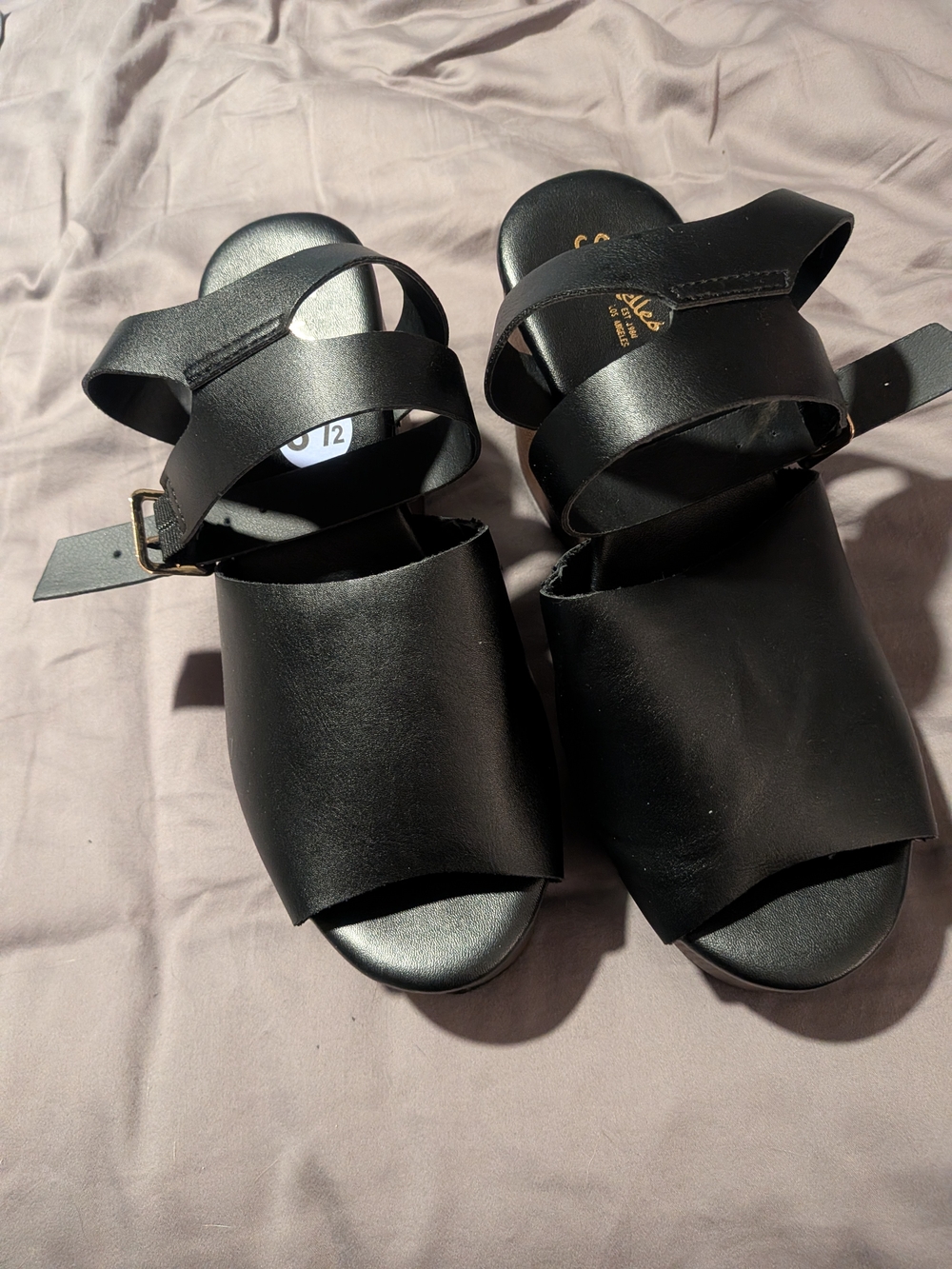 Seychelles Black Leather Wide-Band Slide Sandals